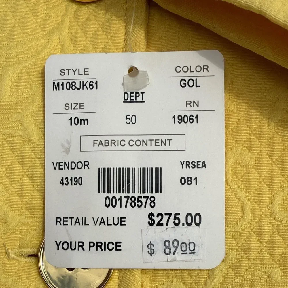 NWT Doncaster Sport Yellow Textured Women's Jacket SIZE 10